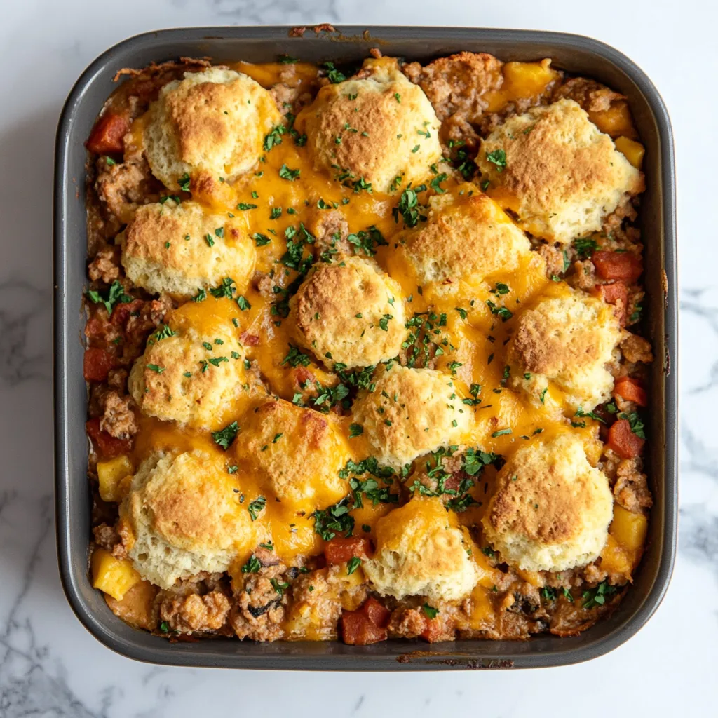 A pan of food with biscuits and cheese.