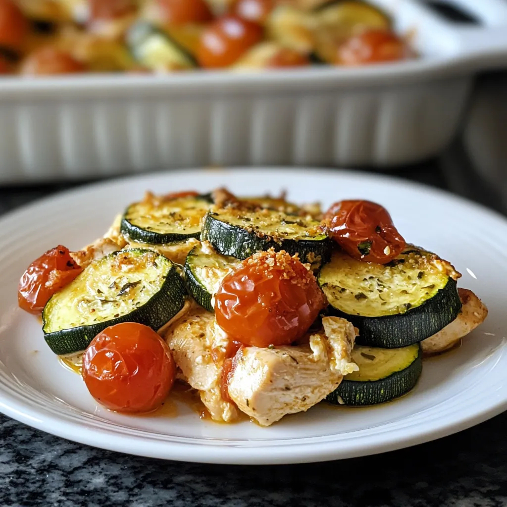 A plate of food with tomatoes and zucchini.