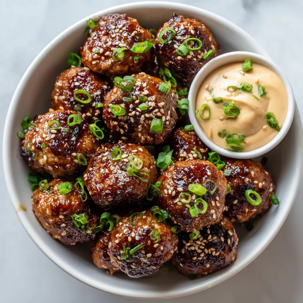 A bowl of meatballs with a dipping sauce.