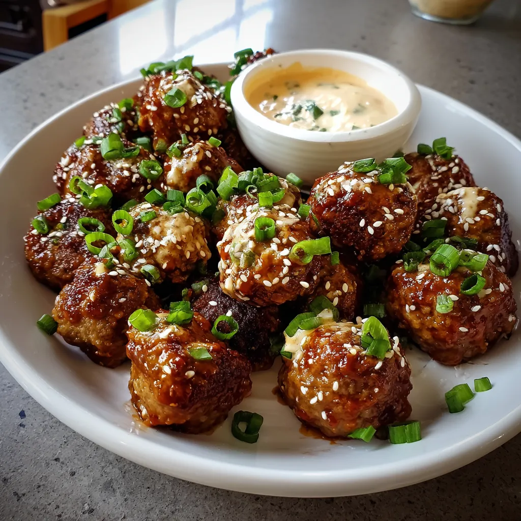 A plate of meatballs with sauce.