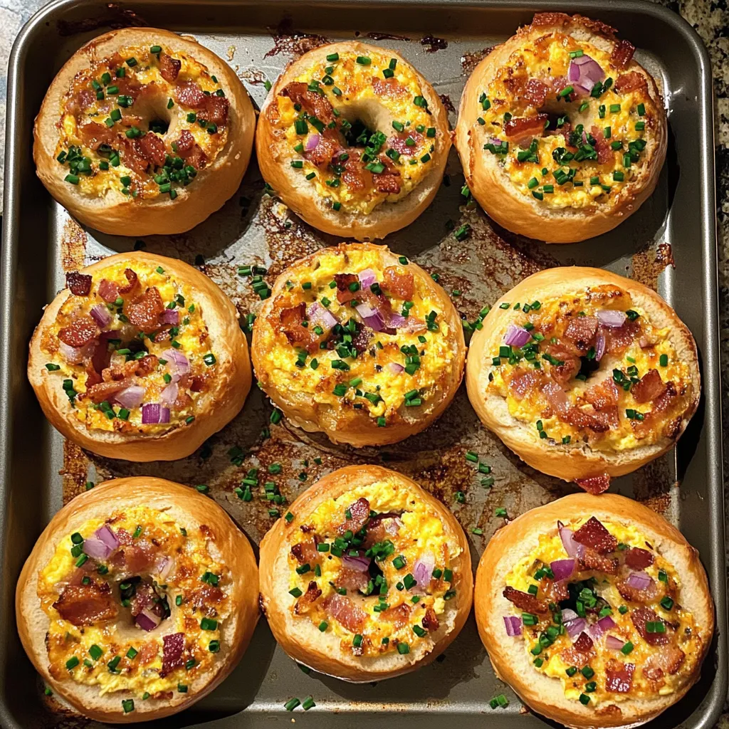 Bacon and cheese stuffed doughnuts on a tray.