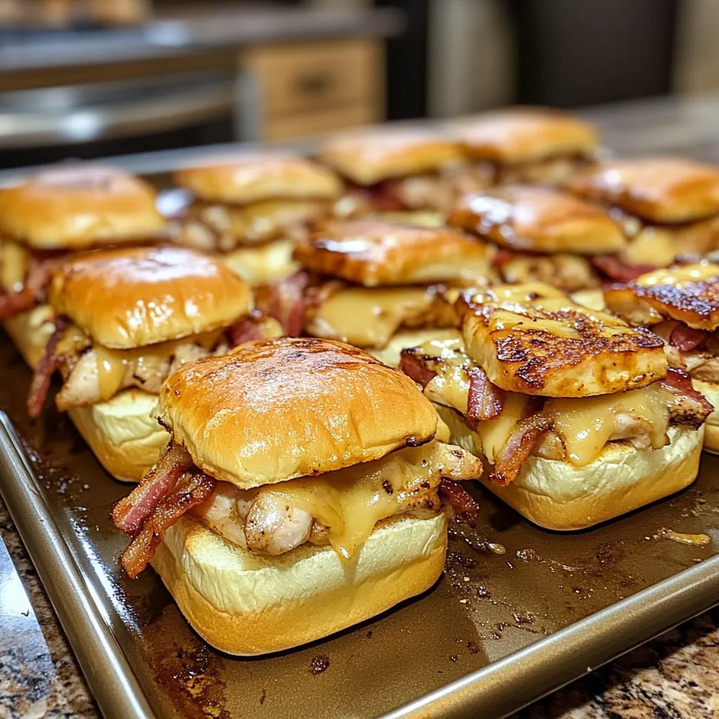 Bacon cheeseburger sandwiches on a tray.