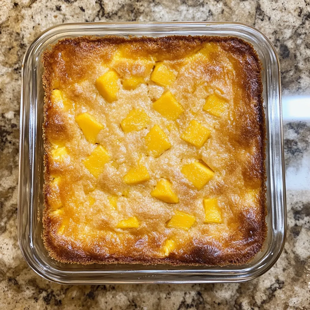 A square glass dish with a dessert in it.