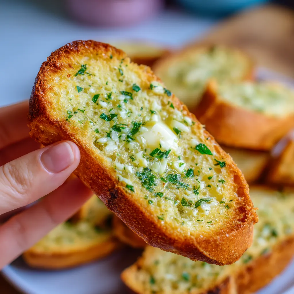 A slice of bread with butter and parsley on it.