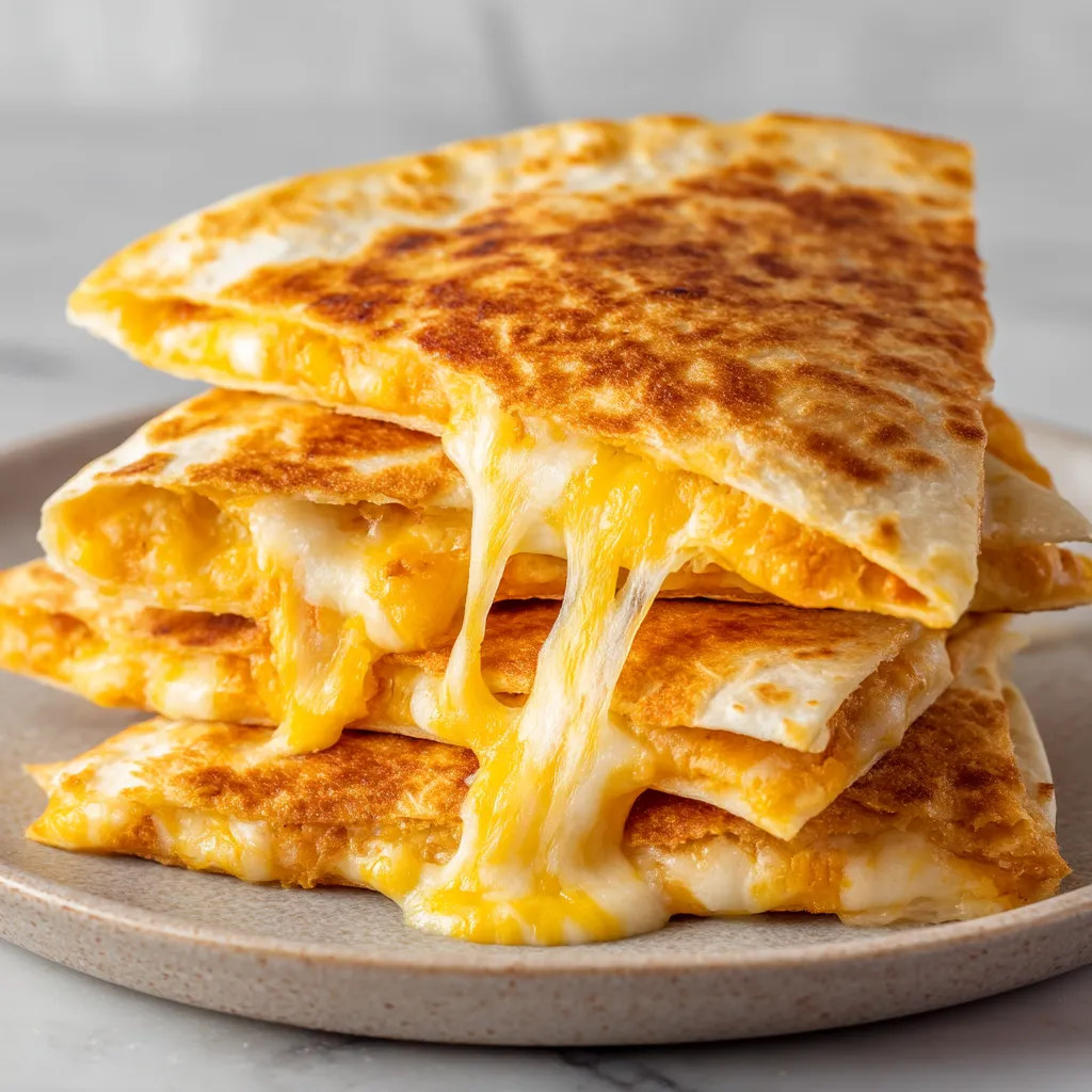 A stack of cheese quesadillas on a plate.