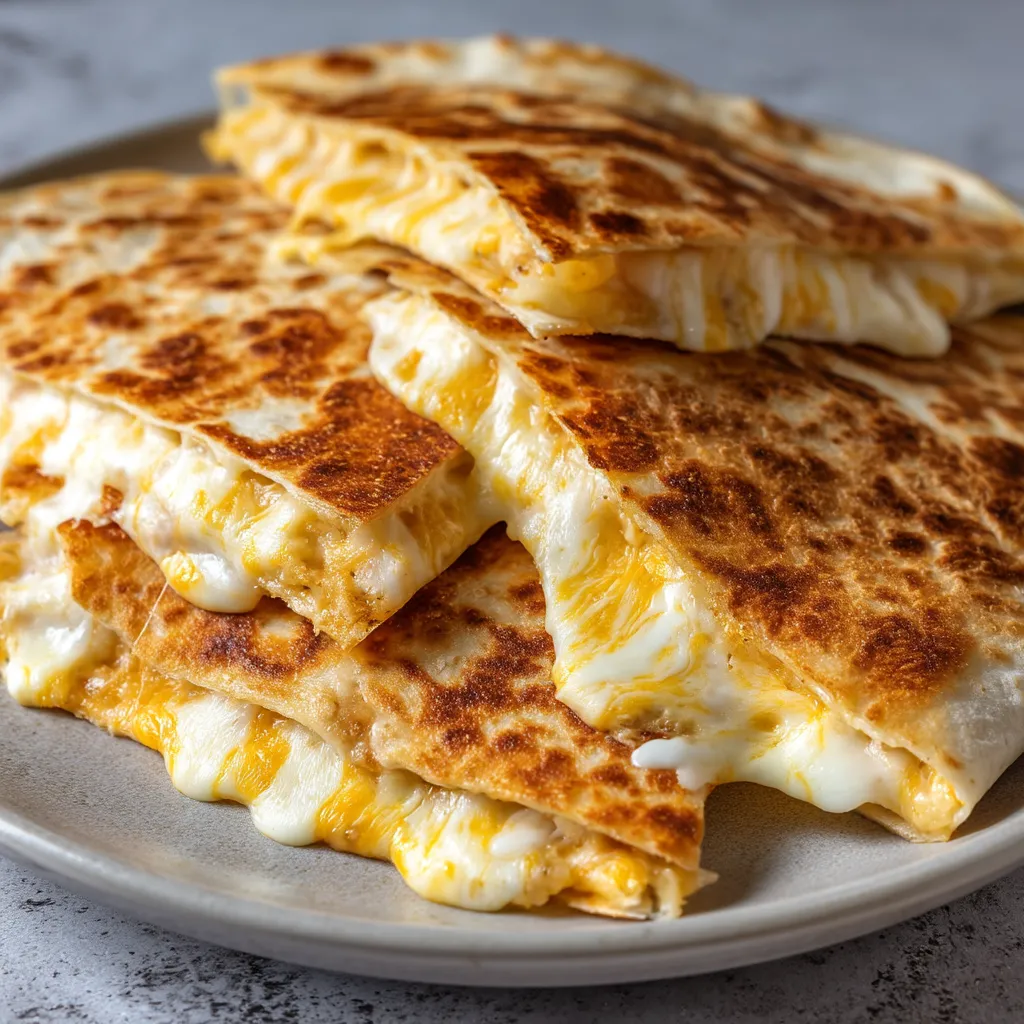 A stack of quesadillas on a plate.