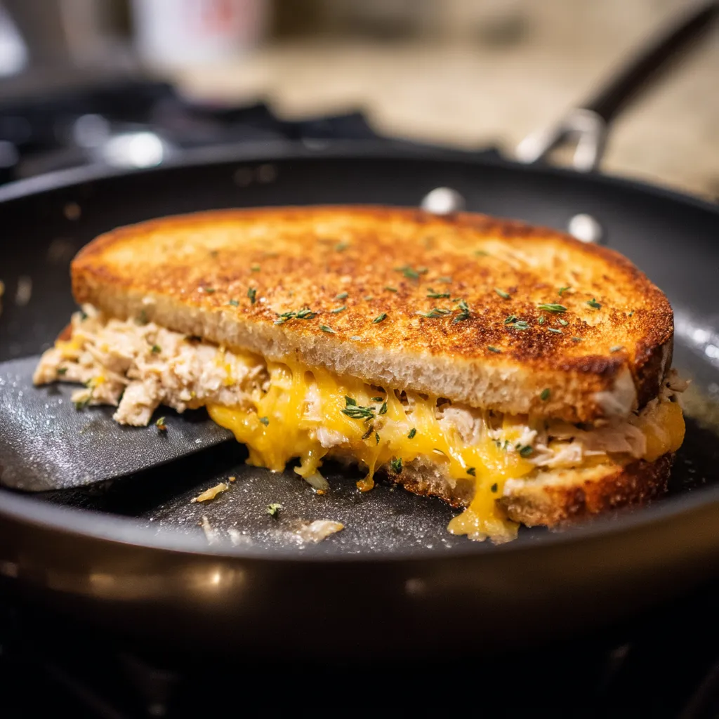 A grilled cheese sandwich with chicken.