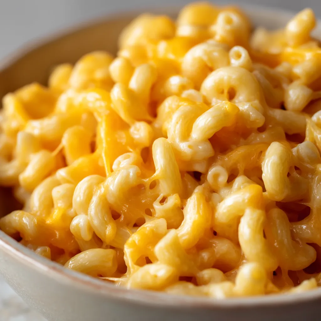 A bowl of macaroni and cheese.