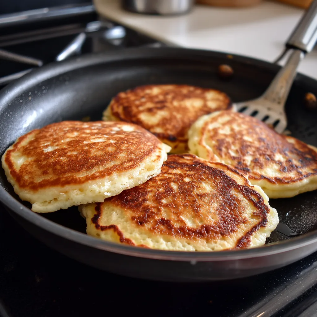 A pan of pancakes on a stove.