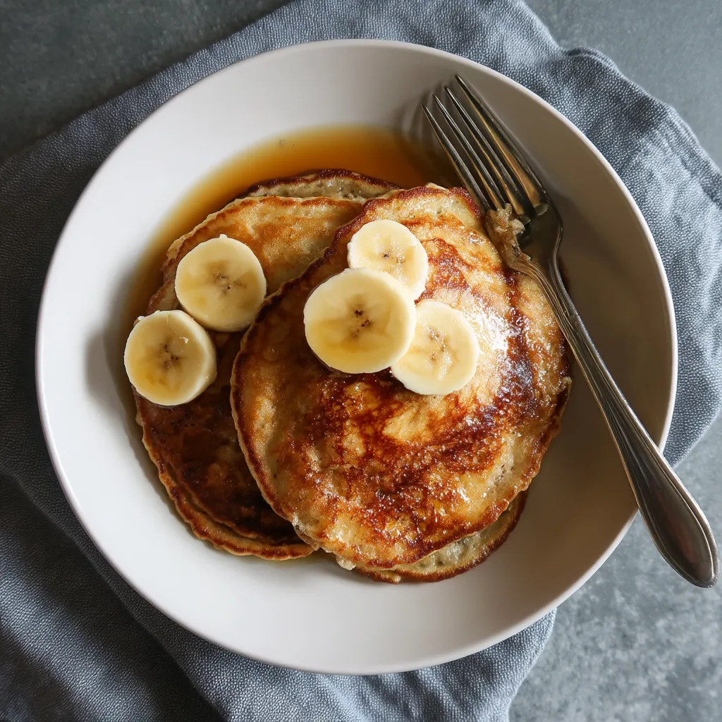 Two pancakes with bananas on top.
