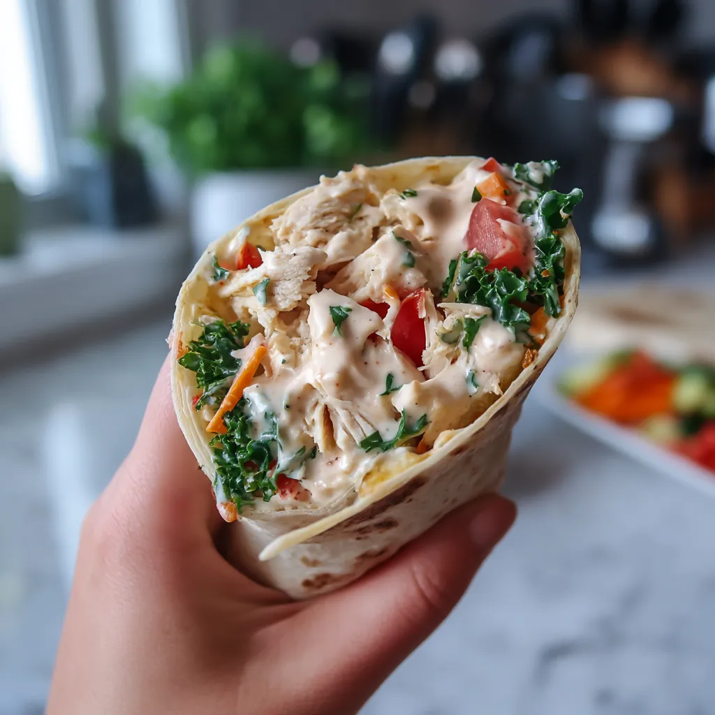 A hand holding a wrap with vegetables.