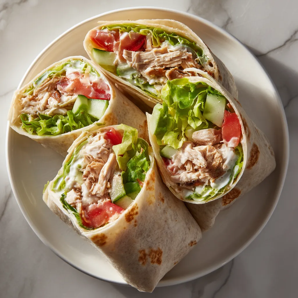 A plate with three wraps on it.