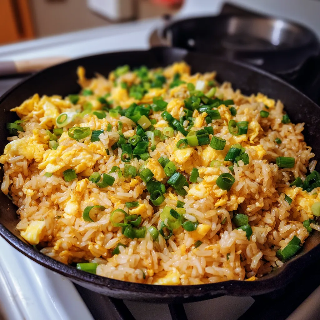 A pan of rice with vegetables and eggs.