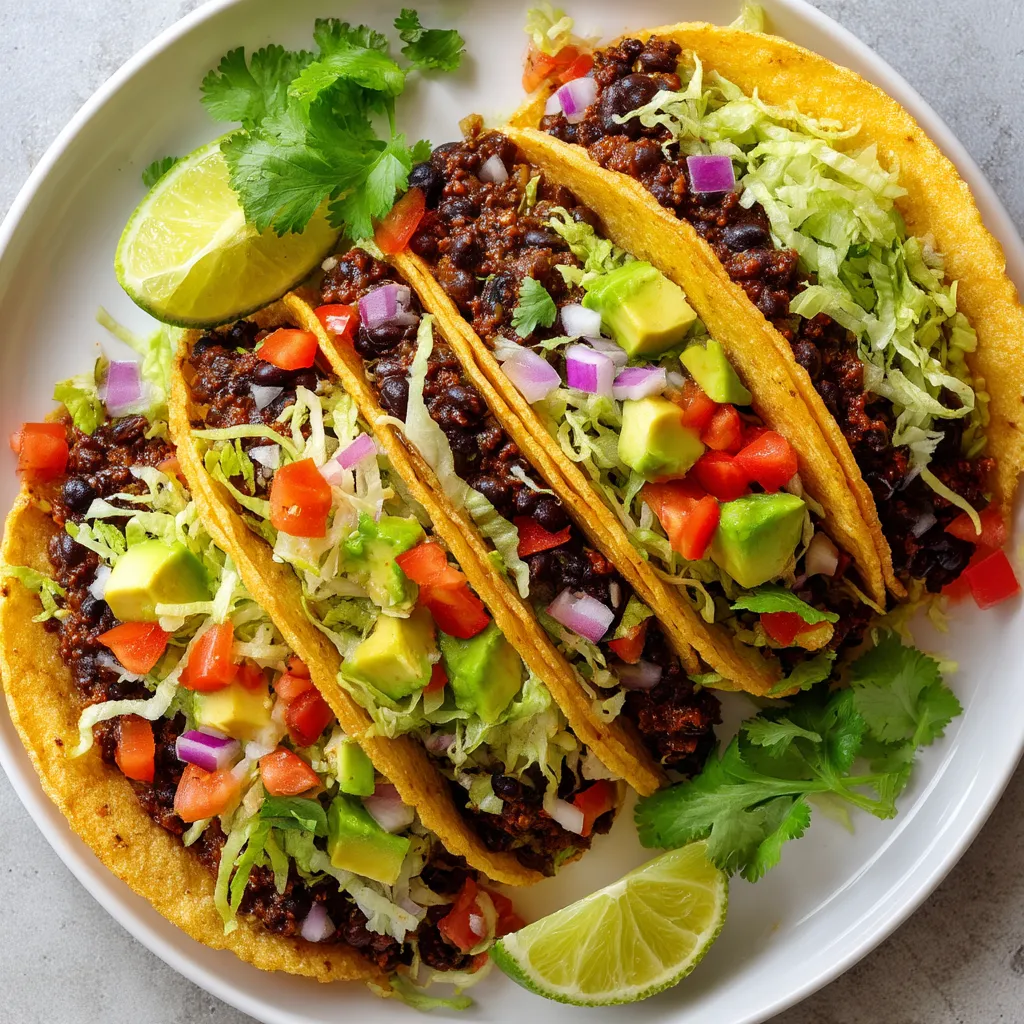 A plate of food with two tacos and a lime wedge.