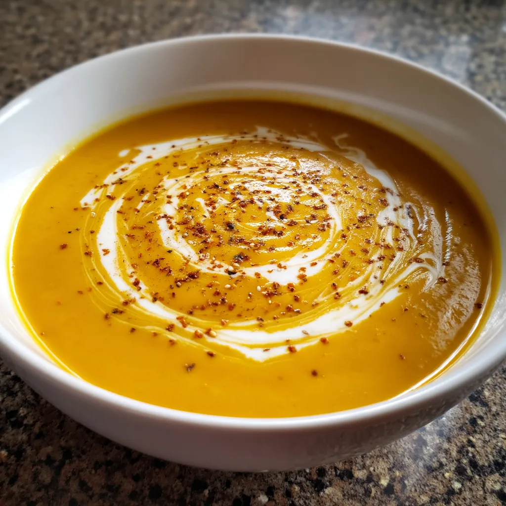 A bowl of soup with a spoon in it.
