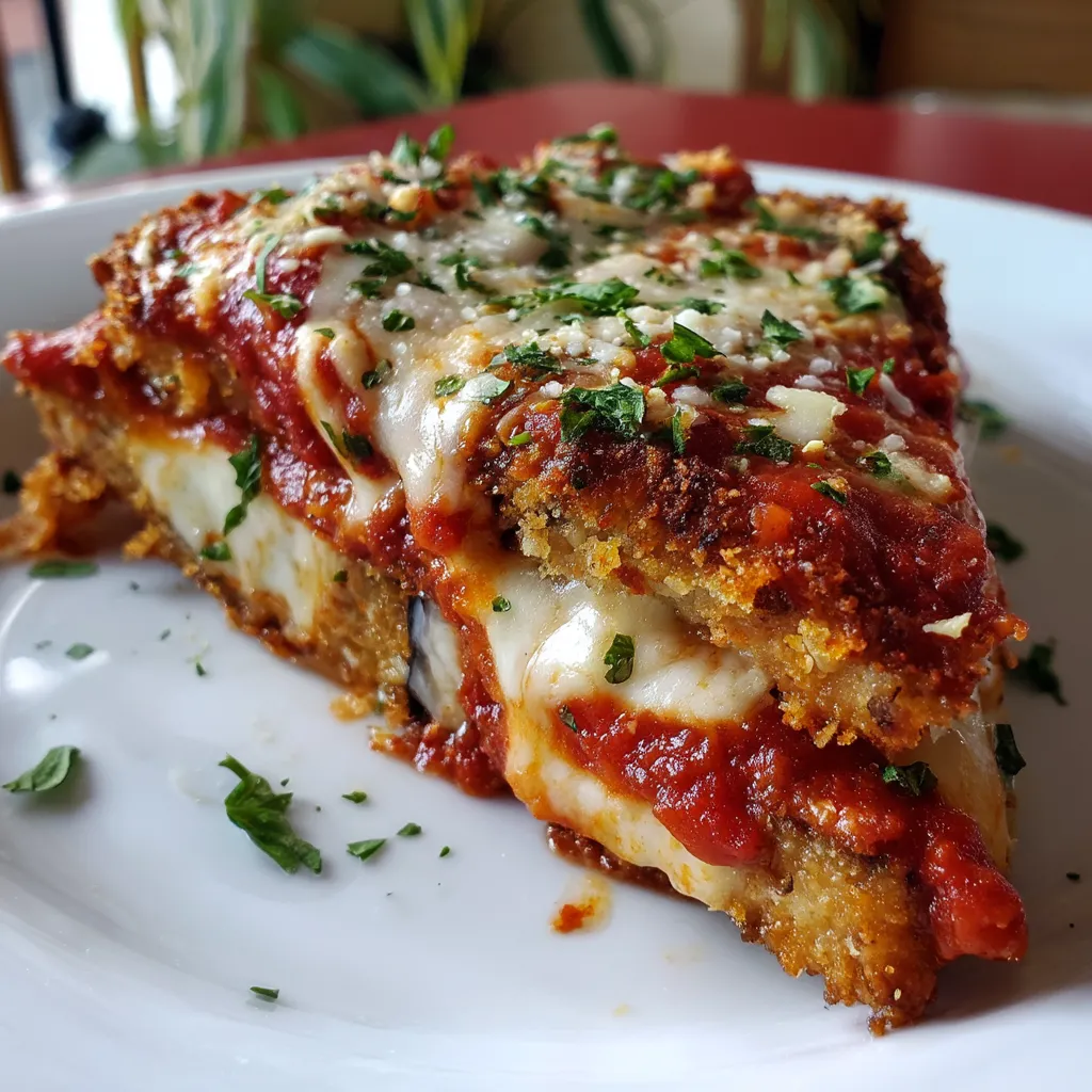A slice of lasagna on a white plate.
