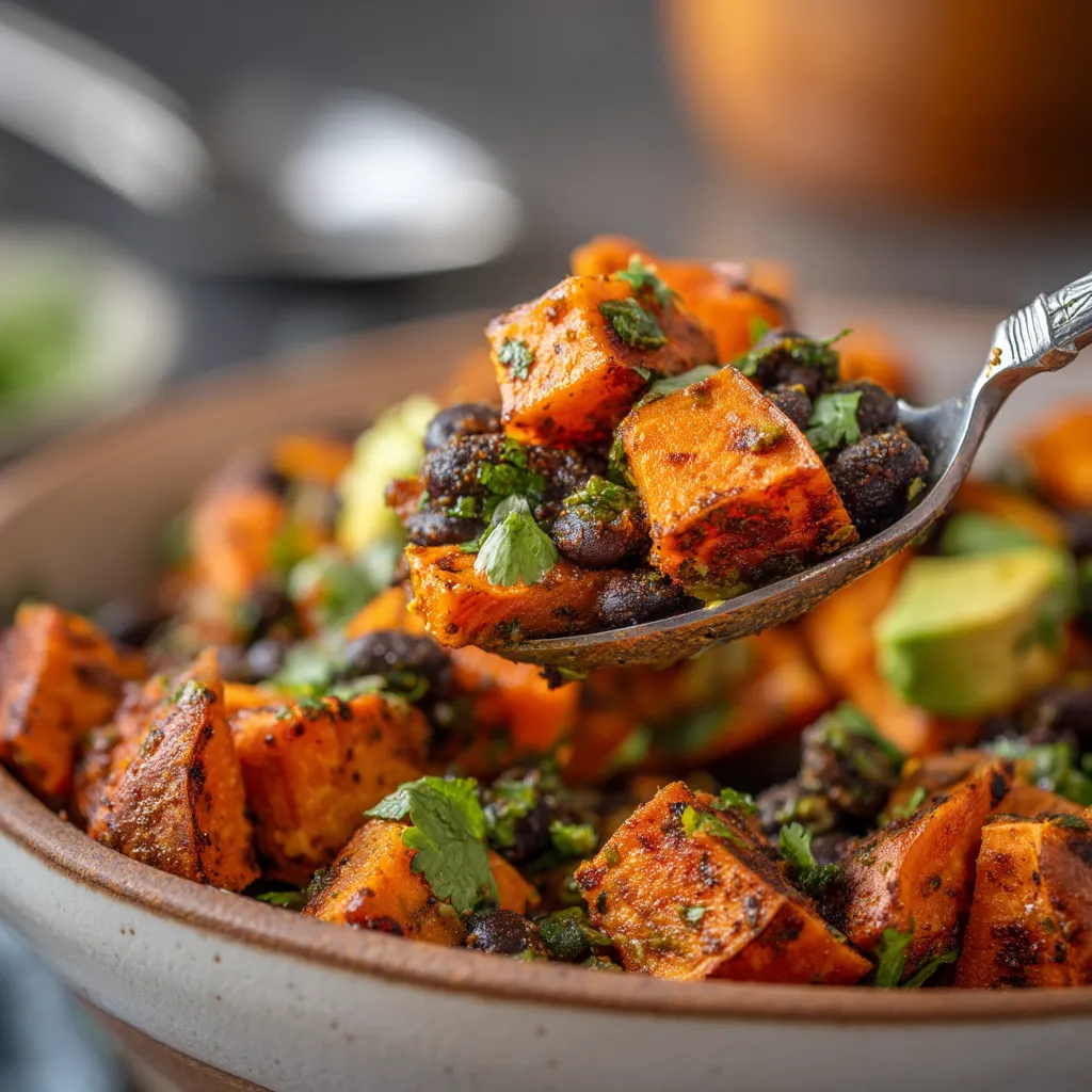 A spoon is in a bowl of food.