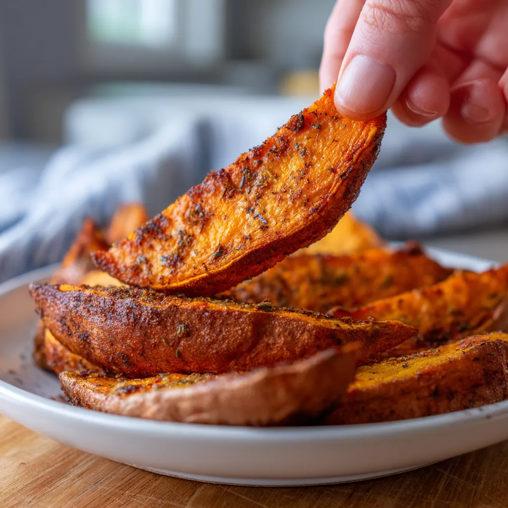 A hand is holding a piece of food.