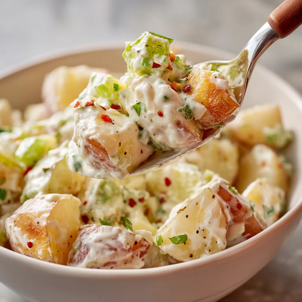 A spoon is in a bowl of food.