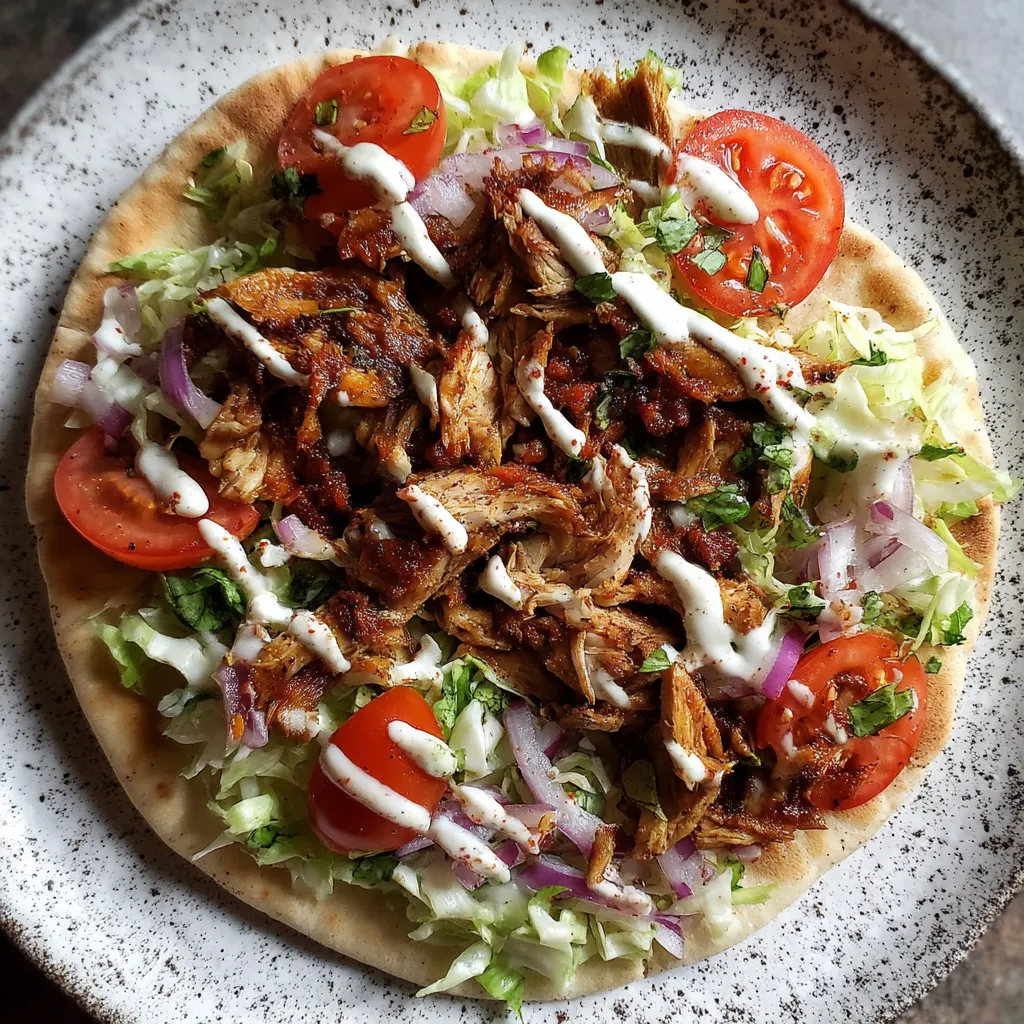 A pizza with meat and tomatoes.