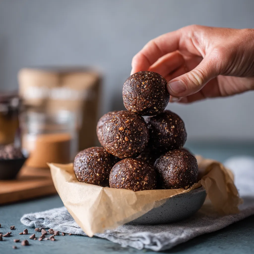 A stack of chocolate covered balls.