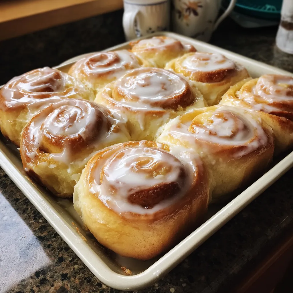 A pan of cinnamon rolls.