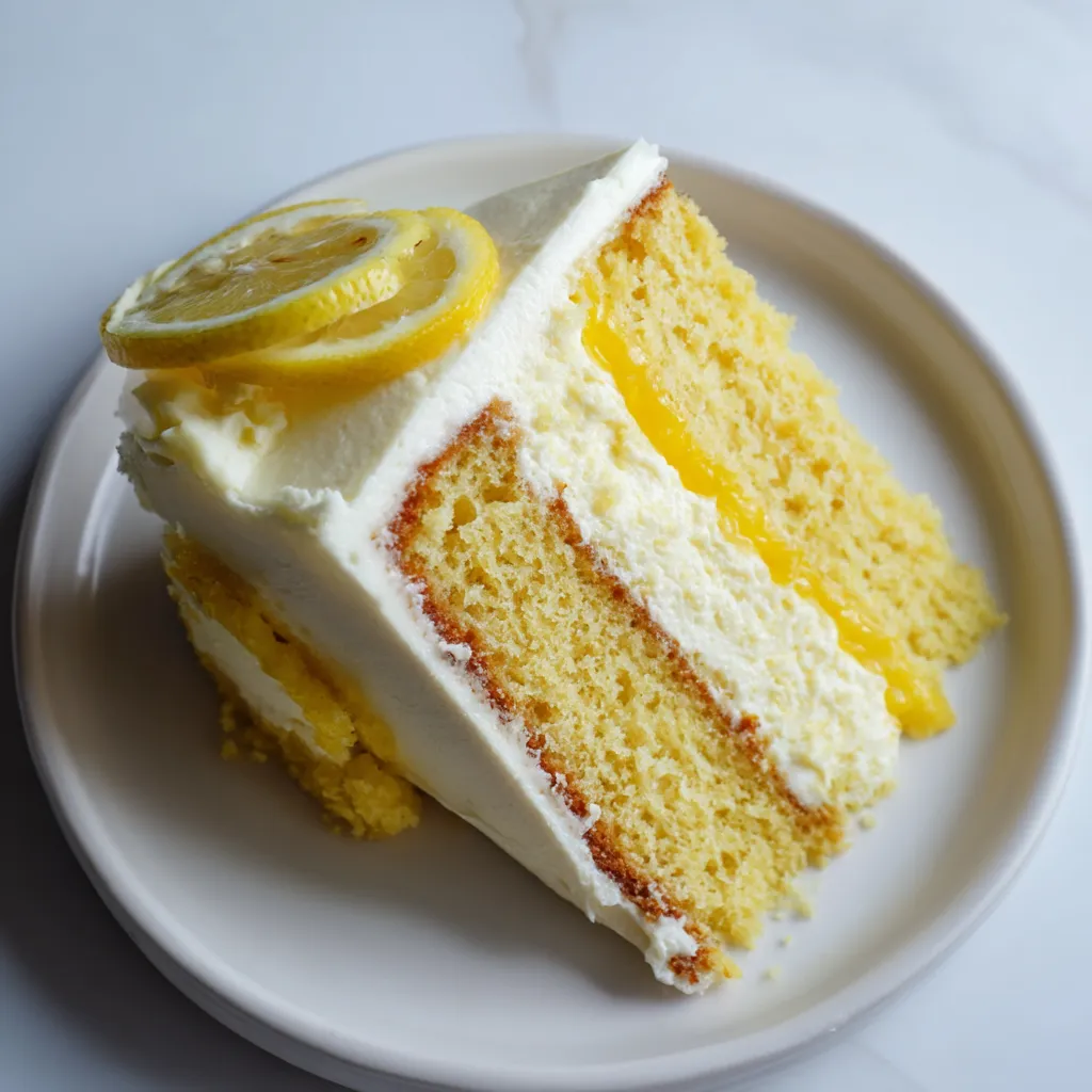 A slice of lemon cake on a plate.