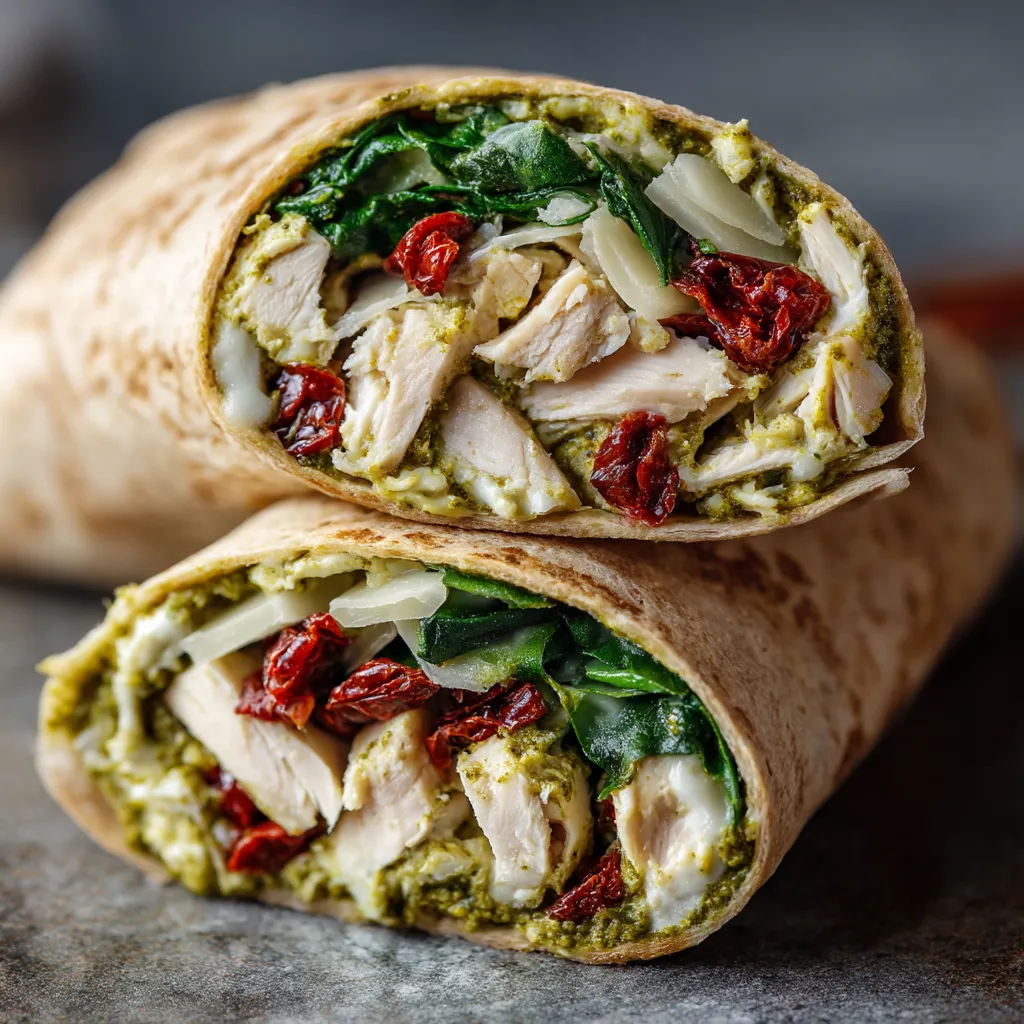 A wrap with chicken and vegetables.
