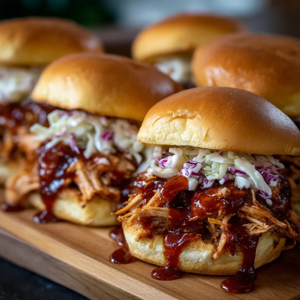 A plate of sandwiches with barbecue sauce.