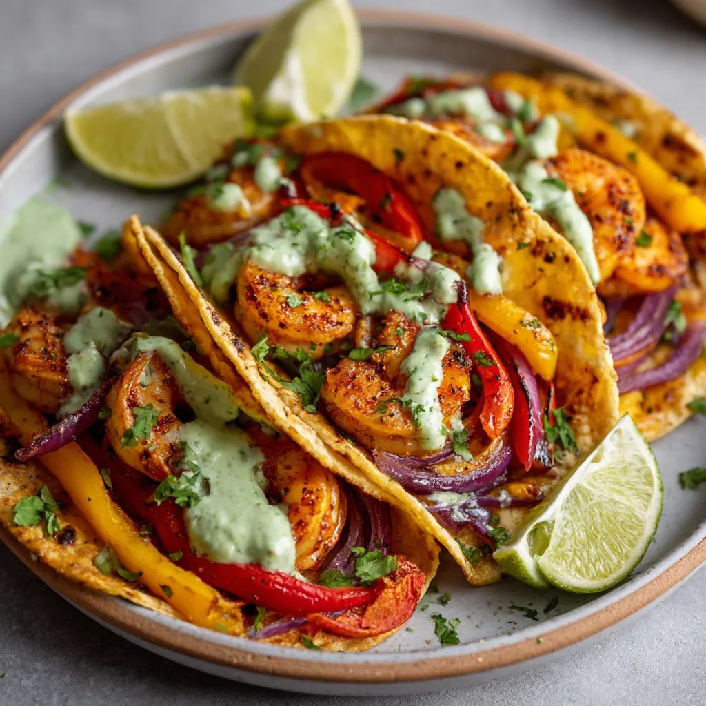 A plate of food with shrimp, lime, and sauce.