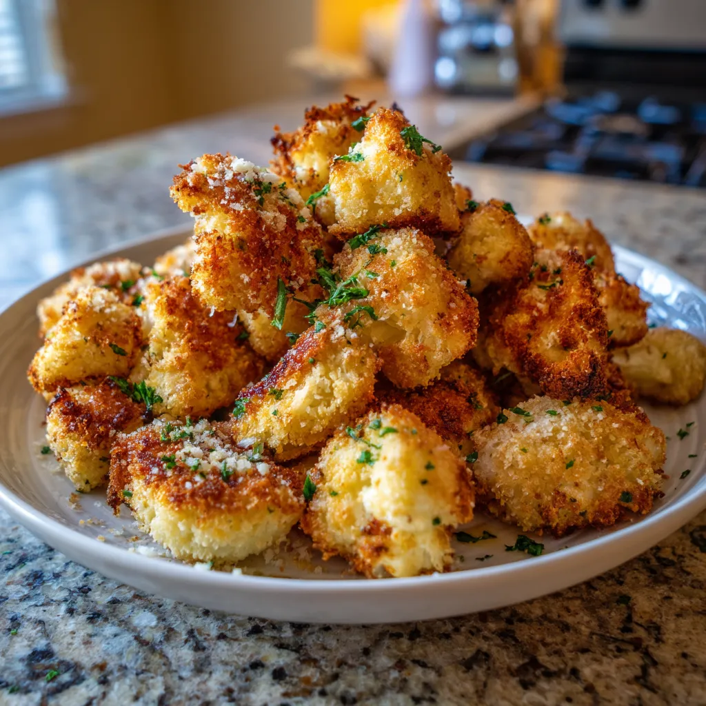 A plate of breaded food on a table.