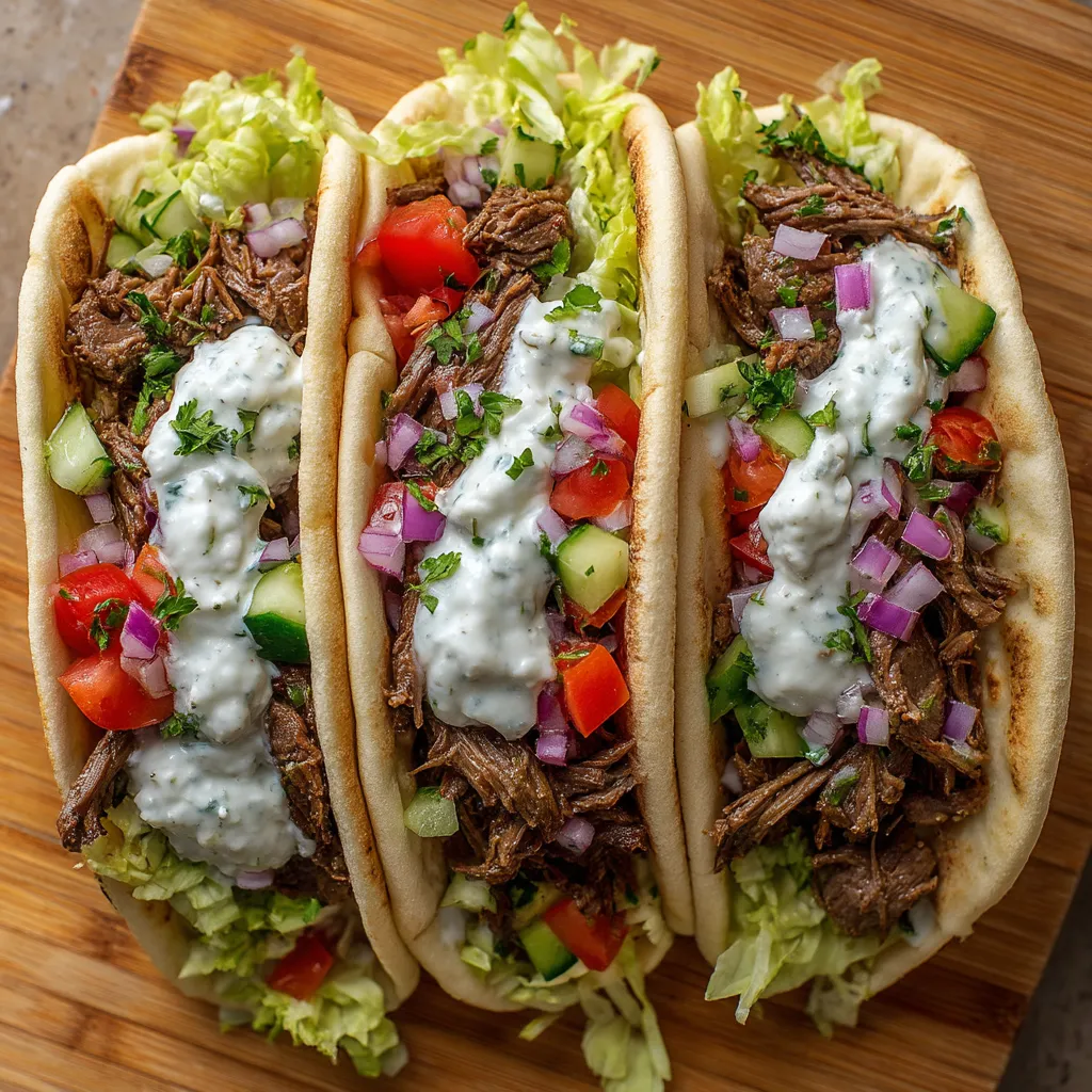 Two sandwiches with meat and vegetables on a wooden table.