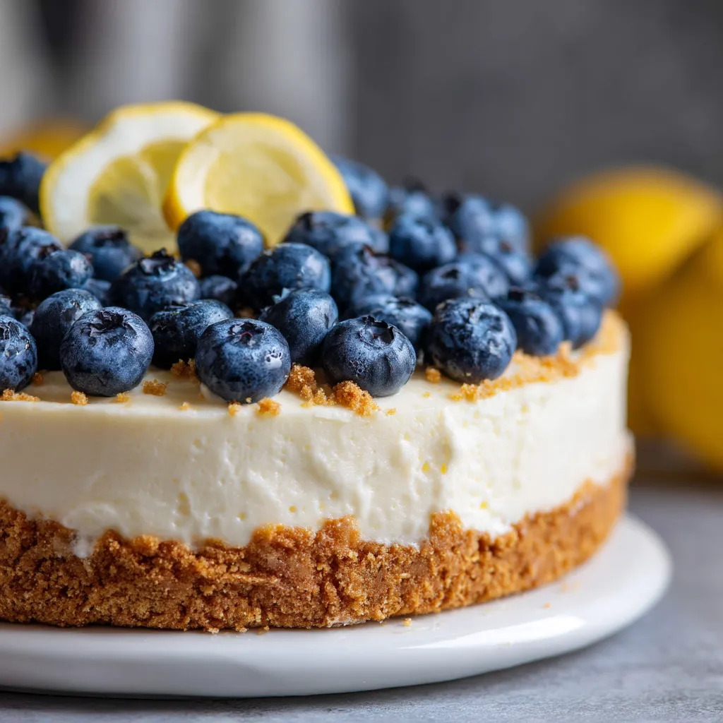 A slice of lemon blueberry cheesecake.
