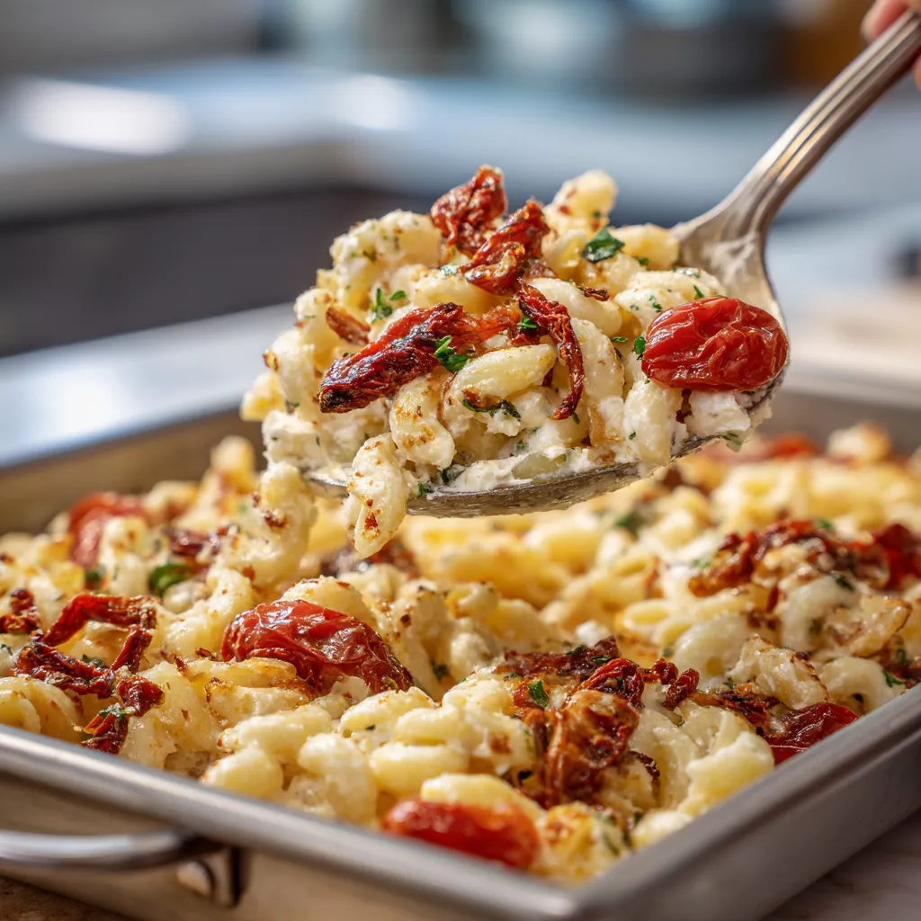 A spoon is scooping food from a pan.