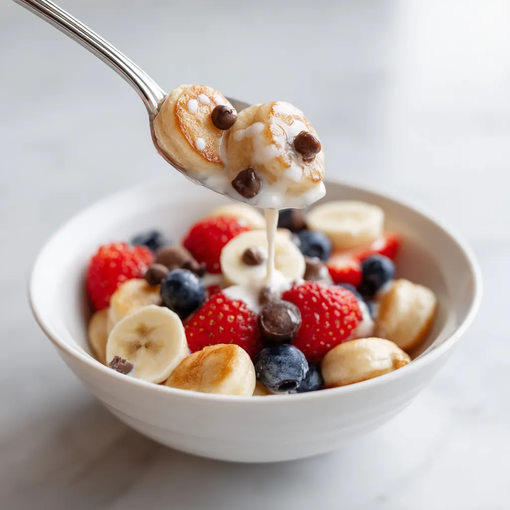 A bowl of cereal with bananas and strawberries.