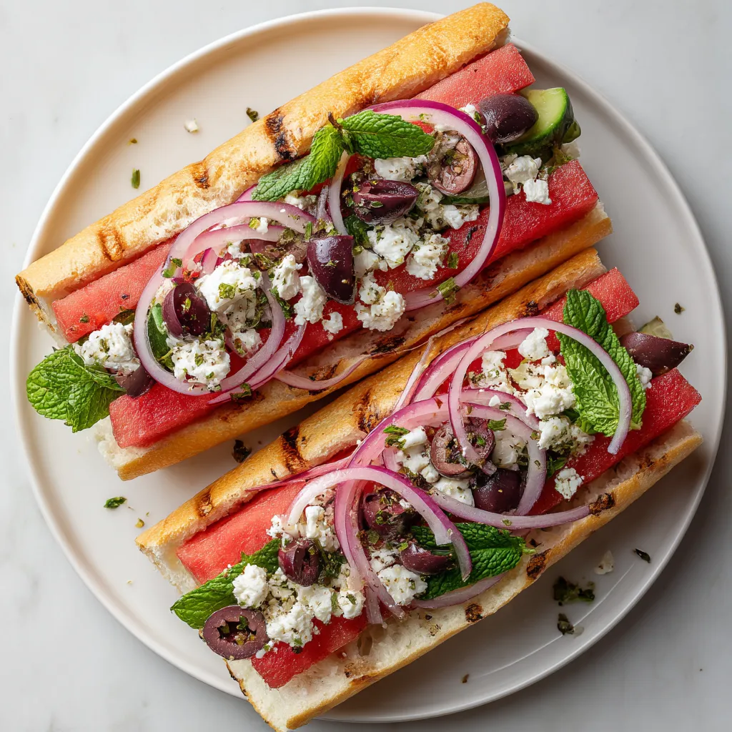 Two sandwiches with tomatoes, onions, and olives.