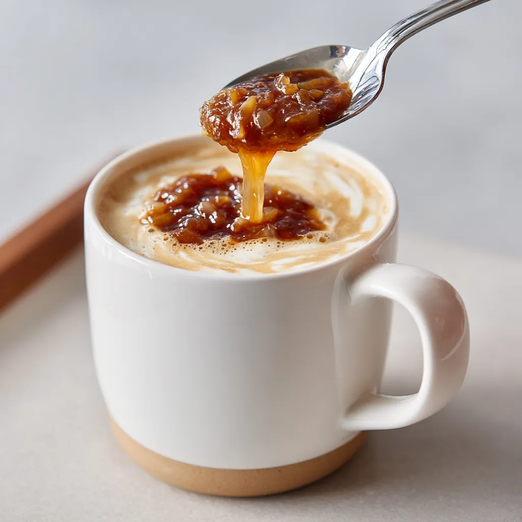 A spoon is in a cup of coffee.