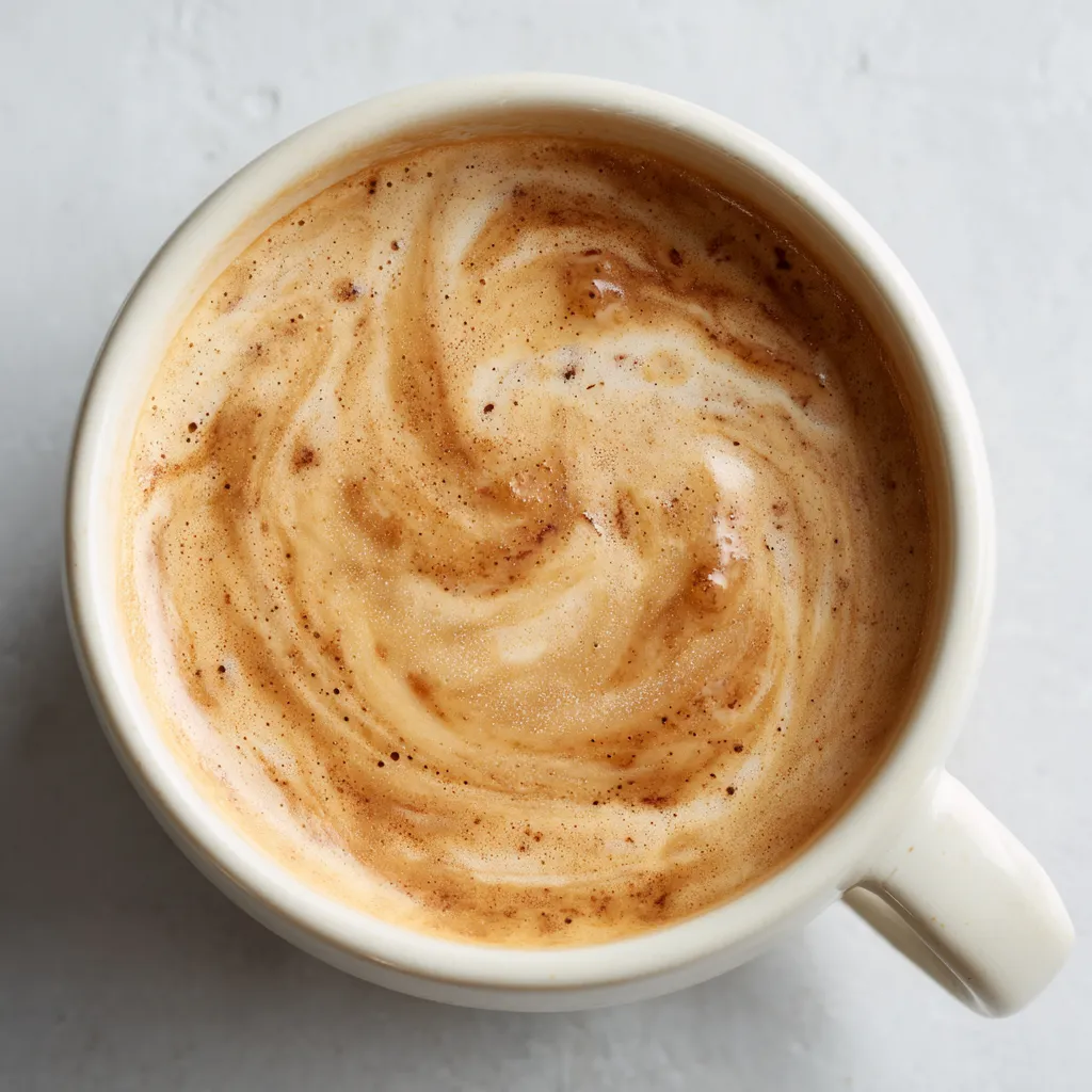 A cup of coffee with a swirl in it.