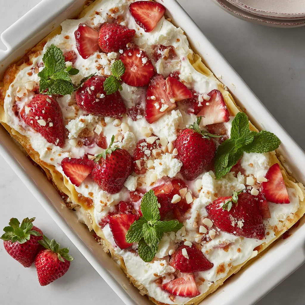 A dish of strawberry shortcake lasagna.