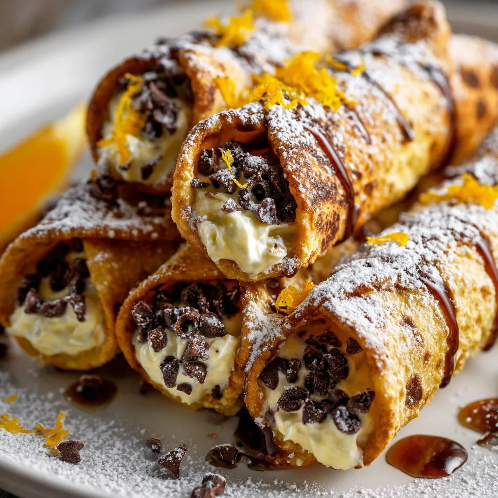 A plate of sweet cannoli with ricotta and chocolate chips.