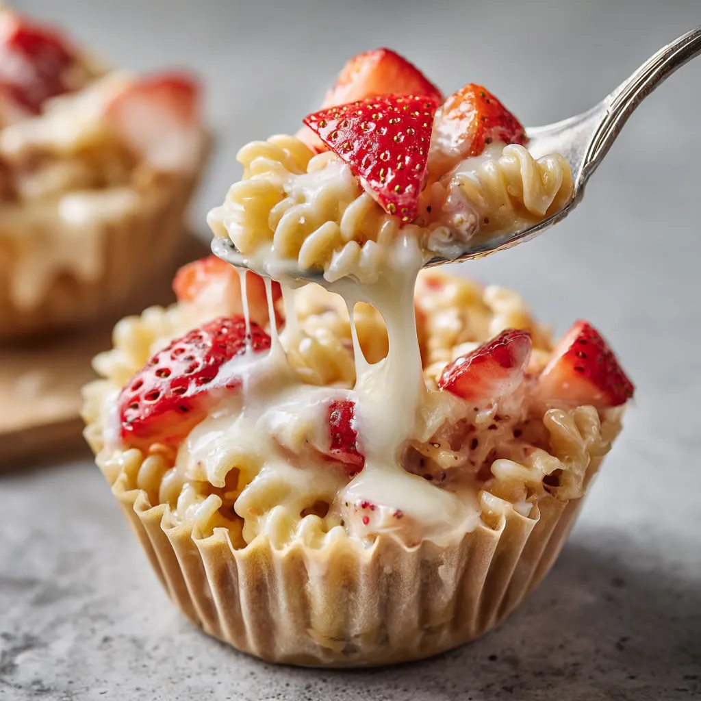 A spoonful of berry cheesecake pasta cups.