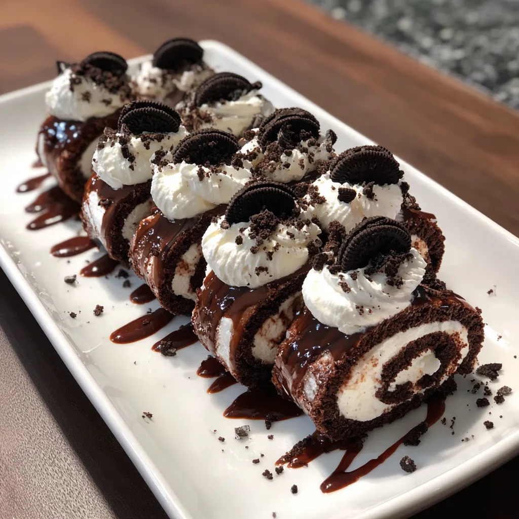 A plate of chocolate lasagna roll-ups.