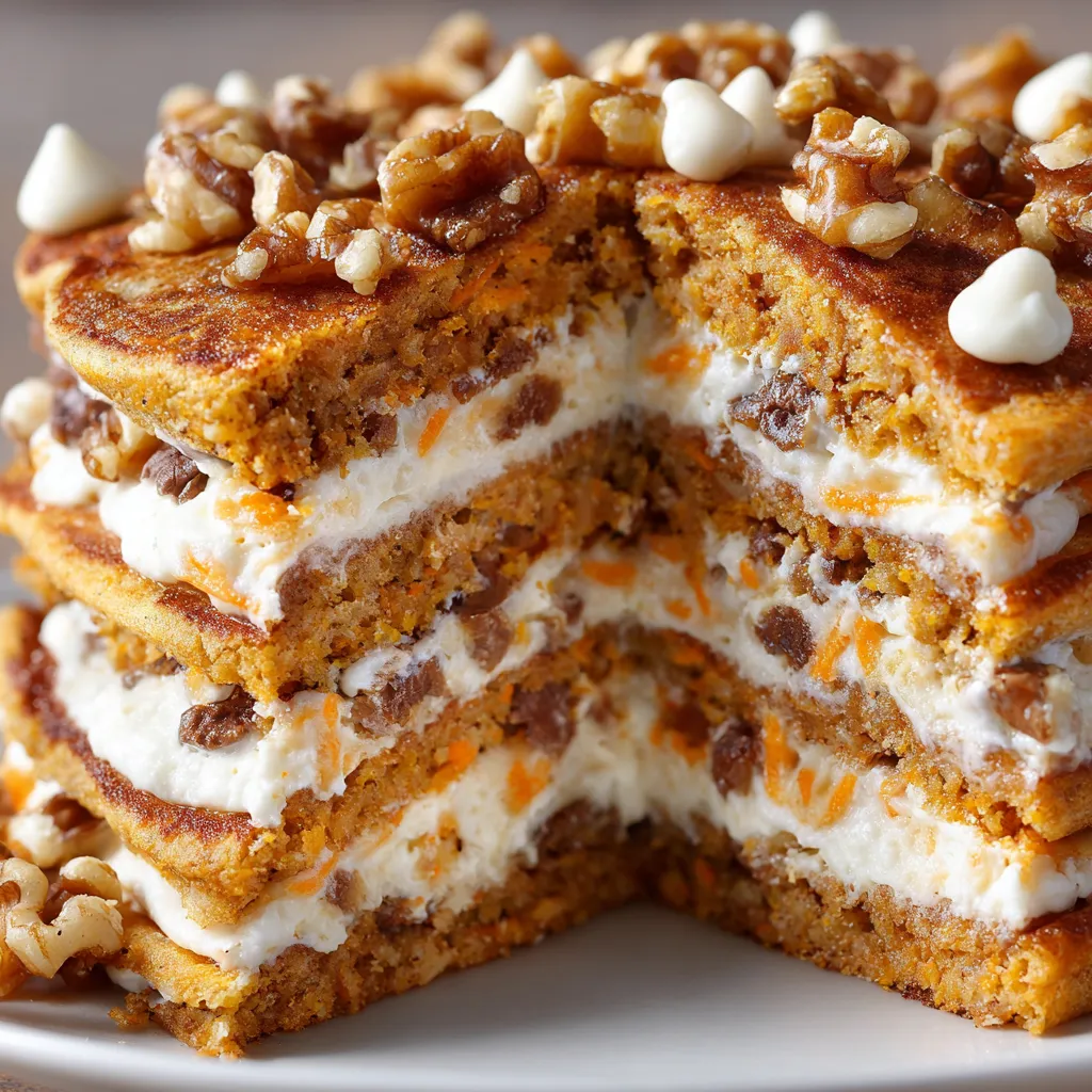 A stack of carrot cake pancake towers.