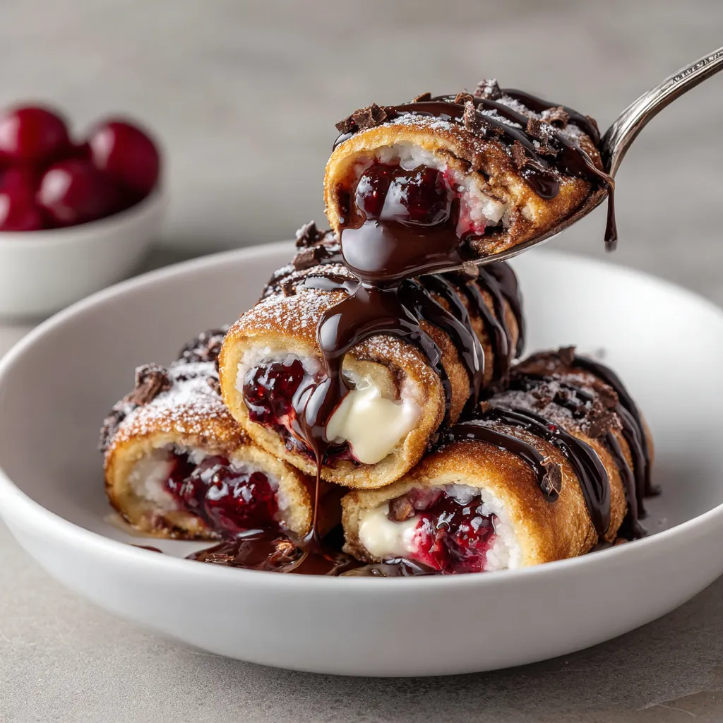 A plate of cherry bomb pancake rolls.