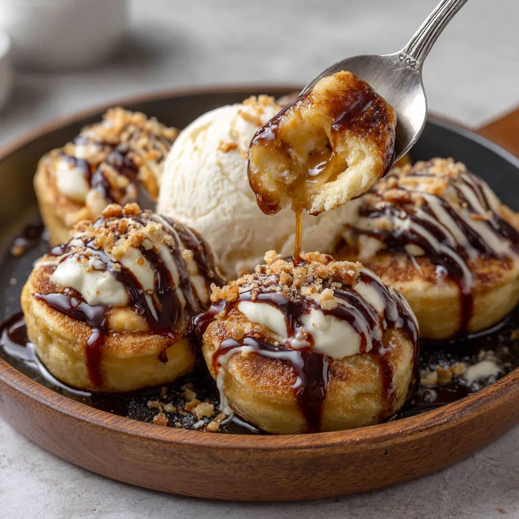 A plate of Banana Split Pancake Bombs.