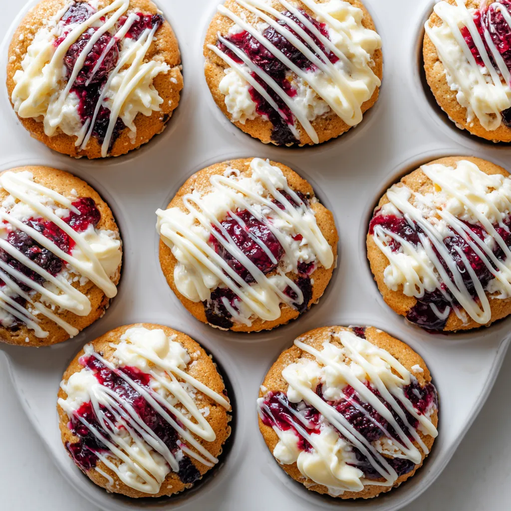 A plate of cupcakes with white frosting and blueberries.