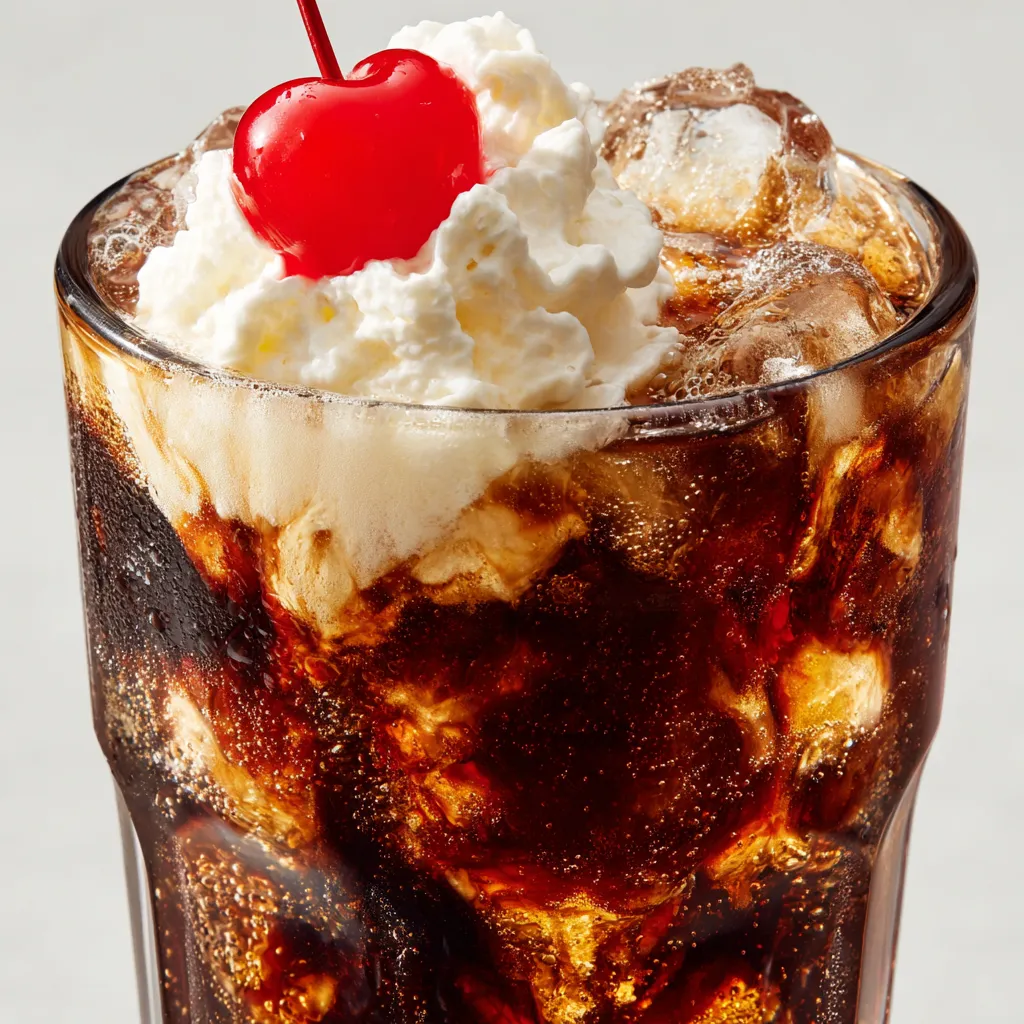 A glass of soda with a cherry on top.