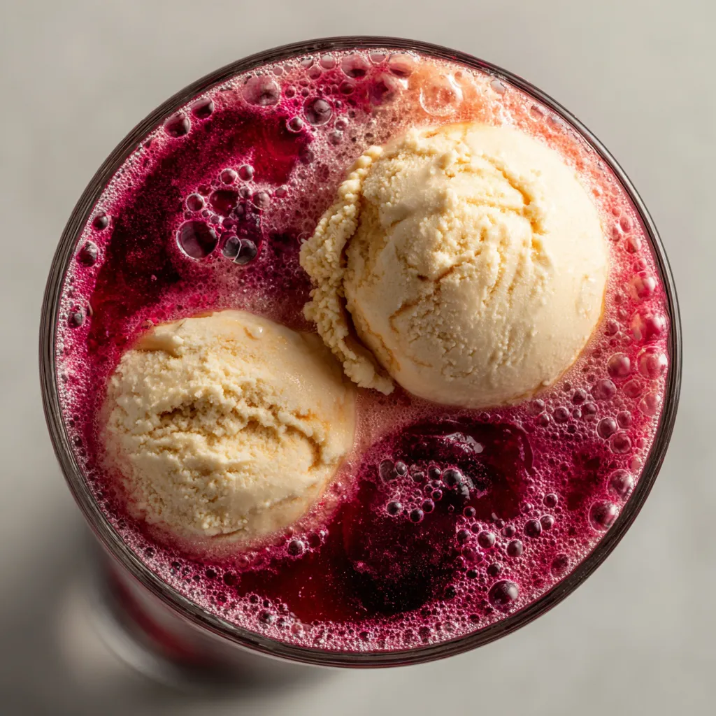 A glass of homemade soda and ice cream.