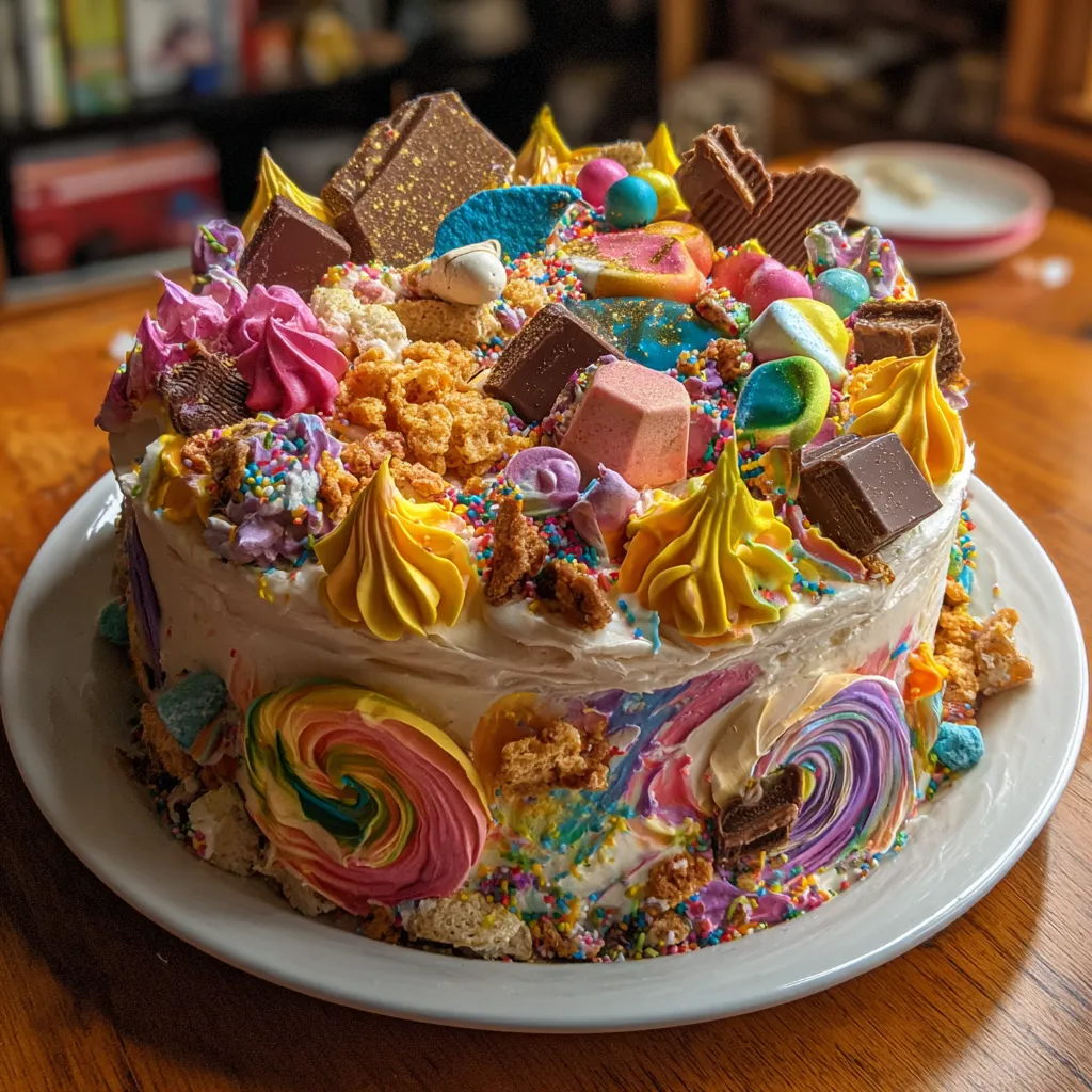 A cake with colorful decorations.