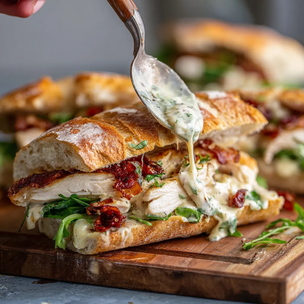 A sandwich with bacon and ranch dressing.